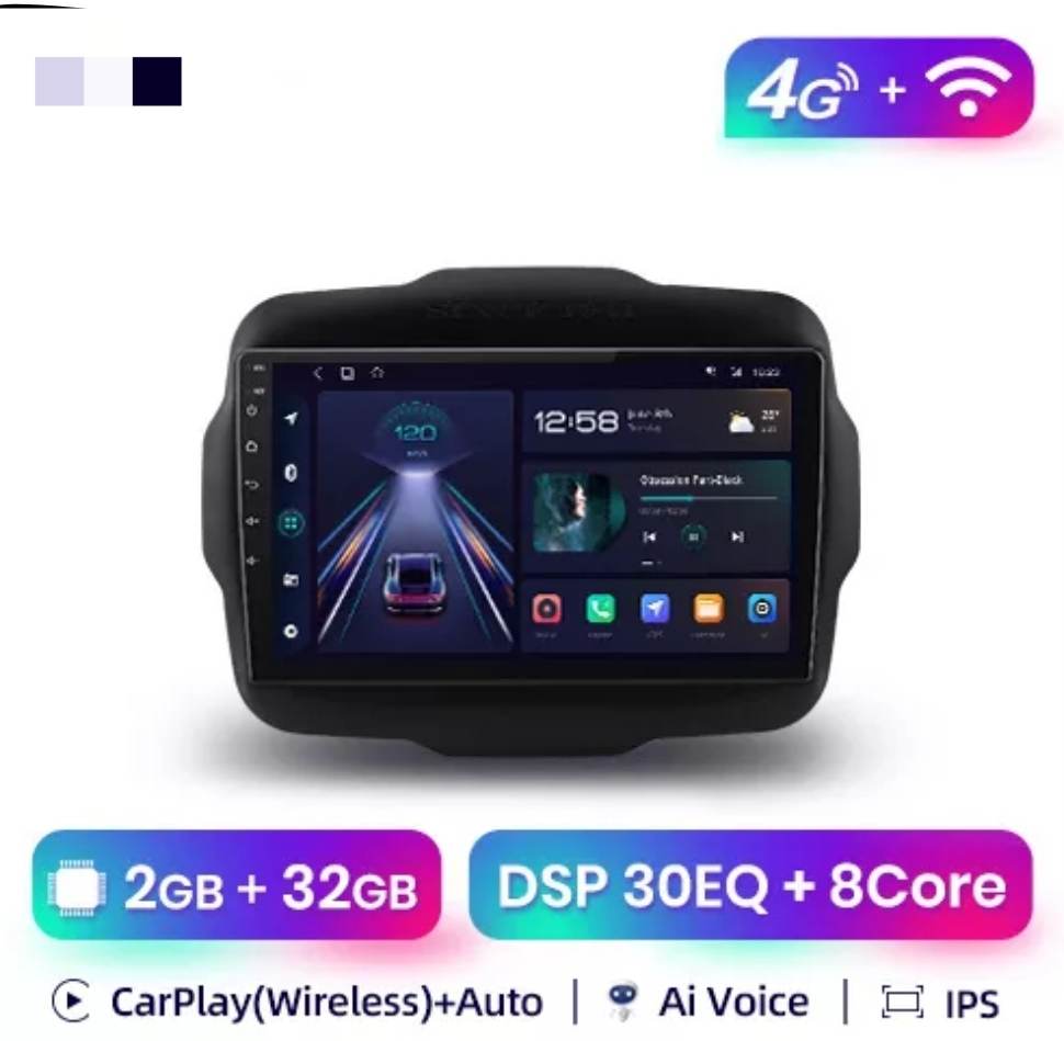 GPS Navigation Car Stereo With CarPlay – For Jeep Renegade 2015-2020, Android 12, Black, Unbranded